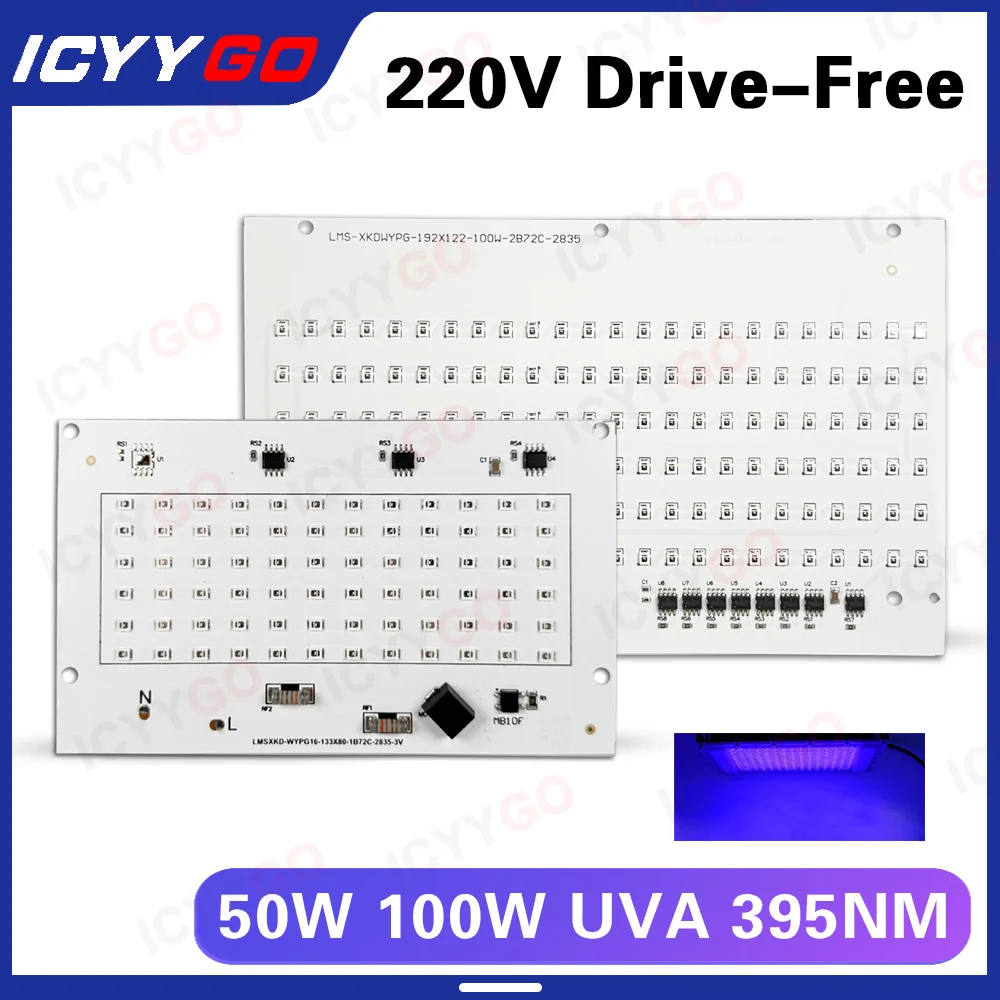 High Power 50W 100W UV 395nm SMD 2835 Purple LED Chip Light Board PCB Board Light Set Bare Board Light Source Panel