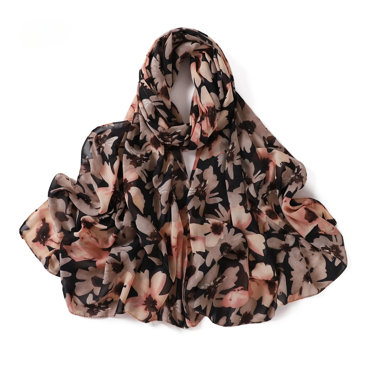 High Quality New Flower Printed Chiffon Hijab Fashion Long Scarf Summer Beautiful Floral Headscarf Wraps for Muslim Woman