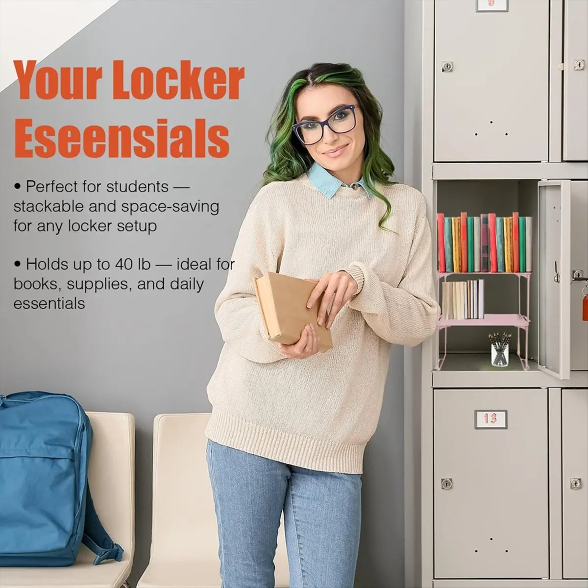 ABZT Locker Organizer Shelf Stackable Extra Locker Shelf for School Locker Organizer Storage Cabinet Suitable Pink