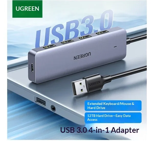 UGREEN 90879 USB 3.0 Hub 4-Port 5Gbps 1.5m Cable Type-C Power Input for Laptop Desktop Keyboard Mouse Flash Drive Hard Drive