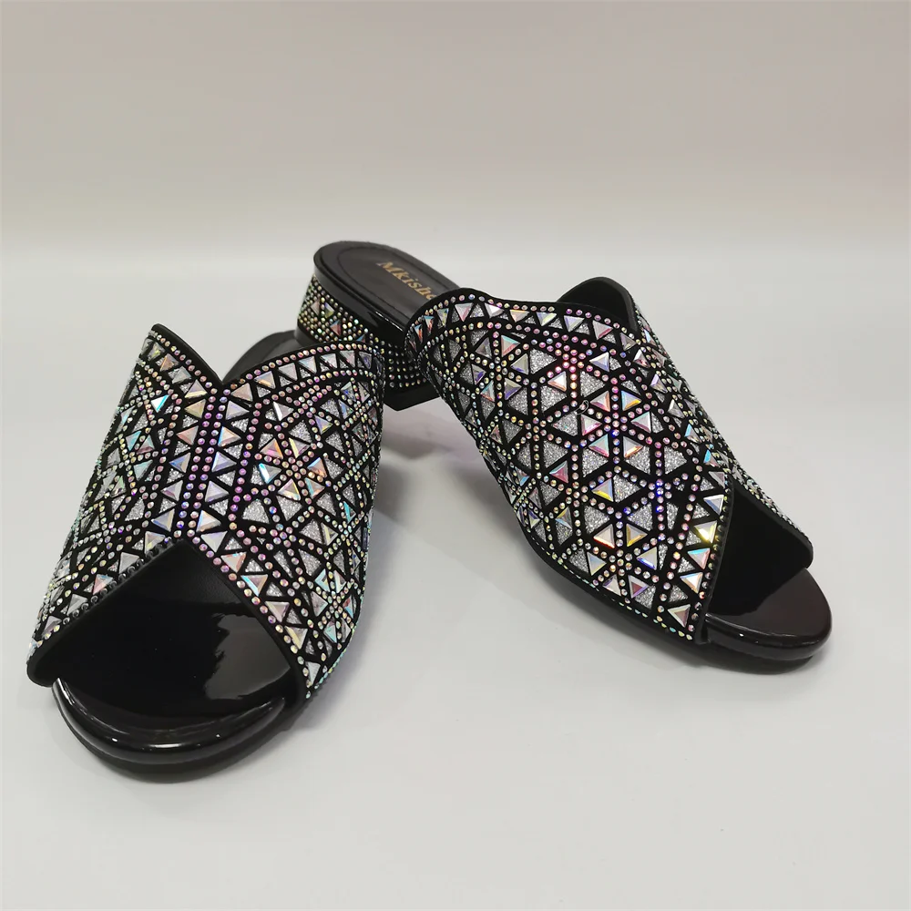 Fashion Women Rhinestone Shoes Comfortable Lady Casual Beach Shoes Rhinestone Slippers Female Peep-toe  Shoes F626-2