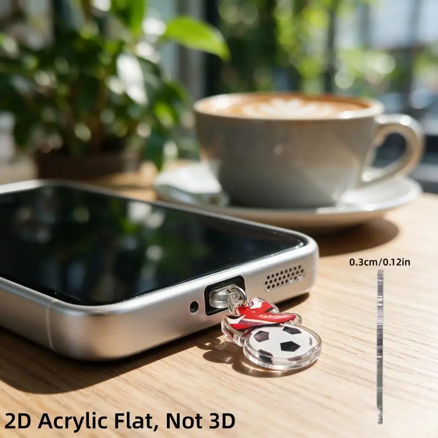 1/5/10/20/50/100pcs Dust-Proof 2D Acrylic Phone Charm with a Soccer Theme—A Unique and Exquisite Gift for Friends, Family, and F