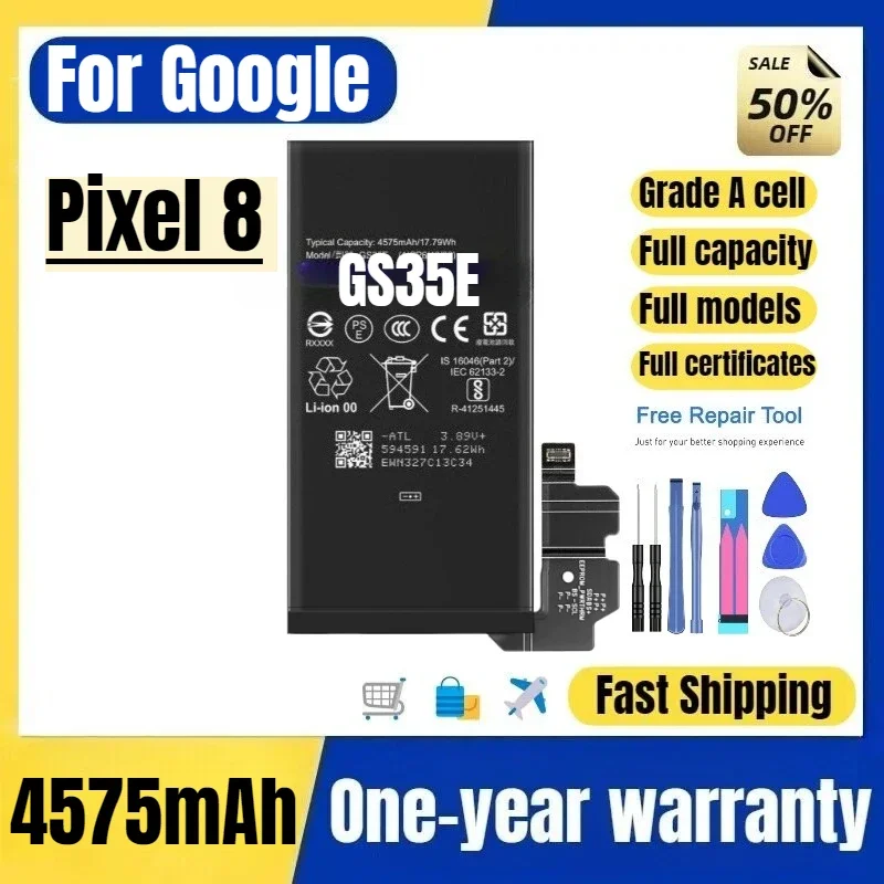 GS35E for Google Pixel 8 Mobile Phone Battery High Quality High Capacity Battery Replacement Bateria Grade A Cell with Tools