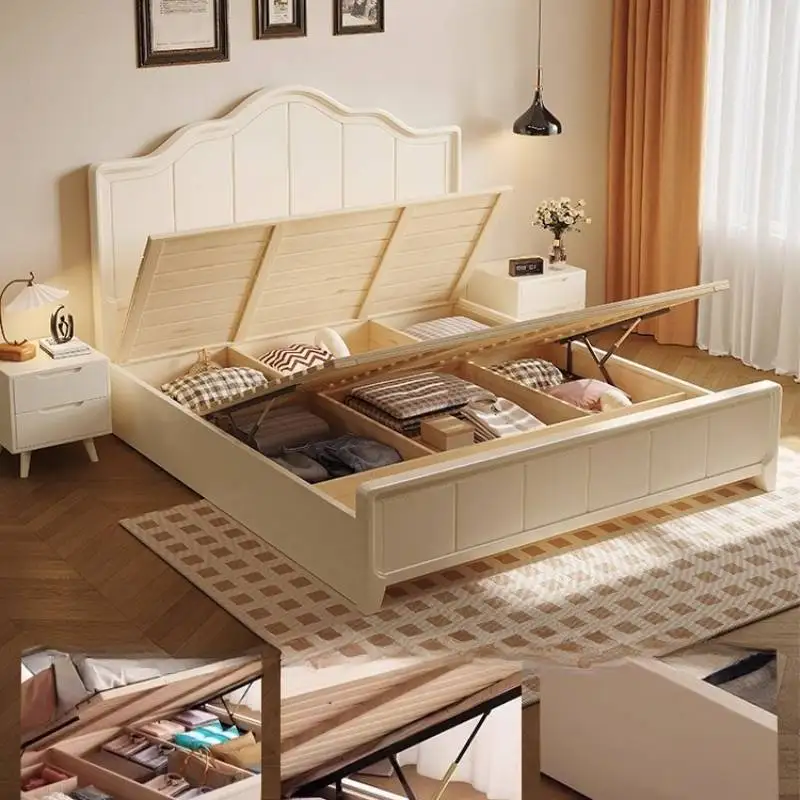 تصميم أستراليا سرير مزدوج بيج الحد الأدنى الأبيض الحديث التخييم سرير مزدوج الملك الحجم كاما خشبية أثاث المنزل الزوجي