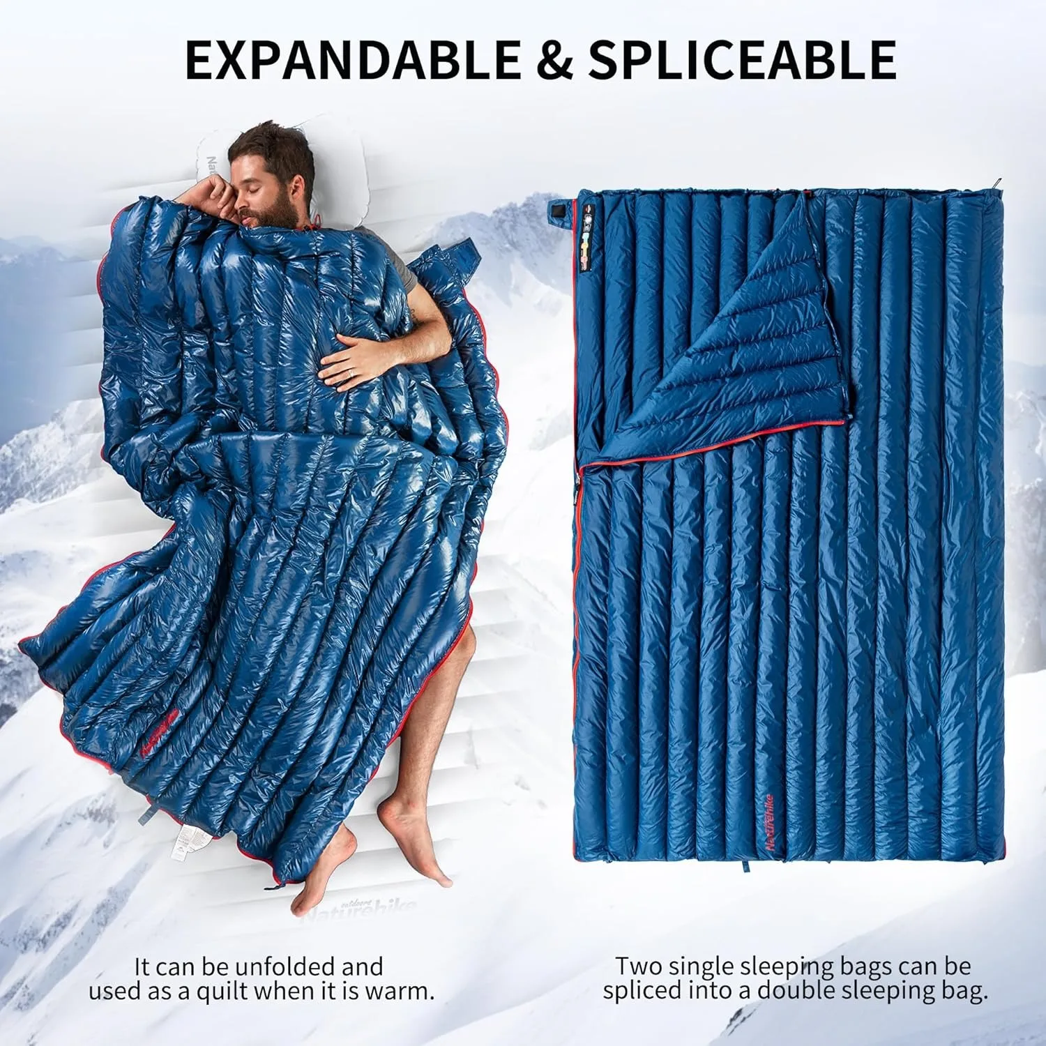 Naturehike Ultralight Backpacking Duck Down Sleeping Bag for Adults Warm Splicable Double Quilt 2 Person Sleeping Bags for Hiking Camping 3 Seasons 6