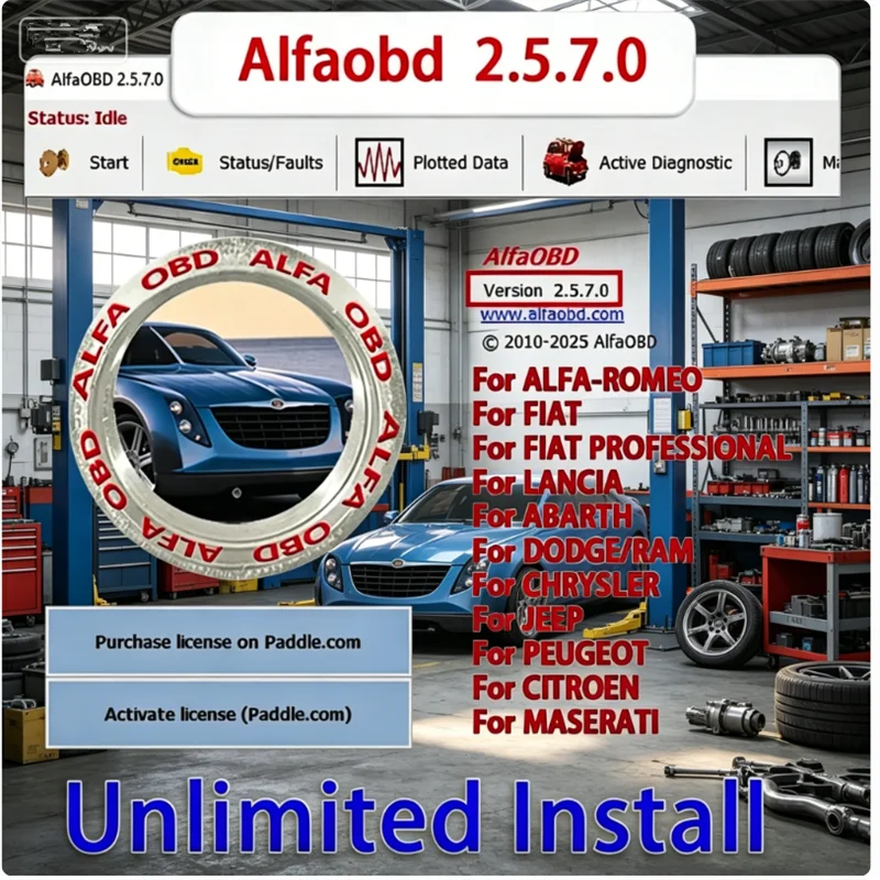 

2026 AlfaOBD 2.5.7.0 Car Diagnosis Automotive Tool Diagnostic ECU Coding Key Programming Tool auto repair mechanic For fiat/jeep