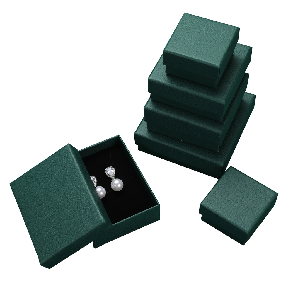 24pcs Dark Green Litchi Stria Paper Jewelry Box with Black Sponge inside Jewelry Store Display Tool Handmade DIY Gift Packaging
