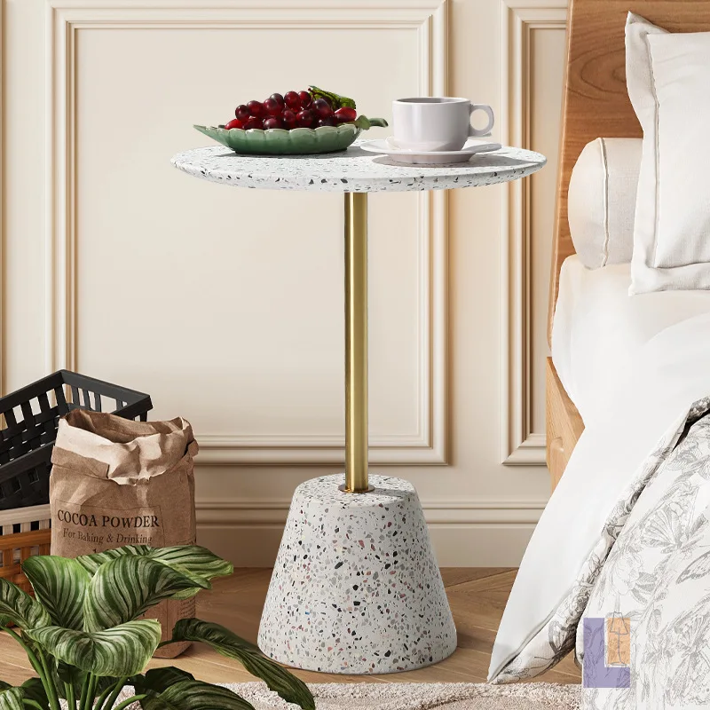 

Creative modern minimalist light luxury natural marble terrazzo material small apartment living room sofa bedside table