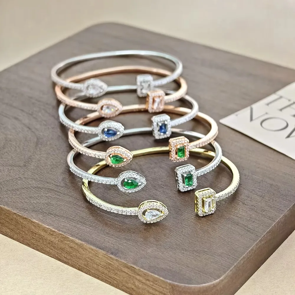 

Jewelry Cubic Zirconia Cuff Bracelet Waterproof Ornaments Luxury Geometry Bangle Unique Handmade Adjustable Open Bangle