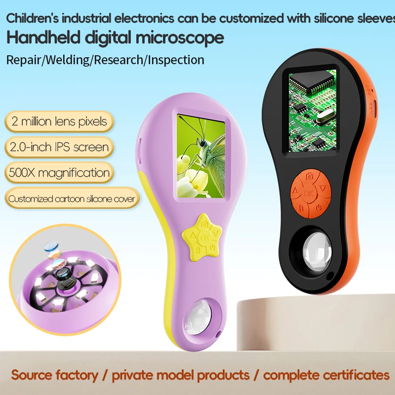 2MP 1080P 2.0Inch IPS Screen 500X Zoom Digital Microscope For Children Educational CMOS Borescope Handheld Endoscope Camera