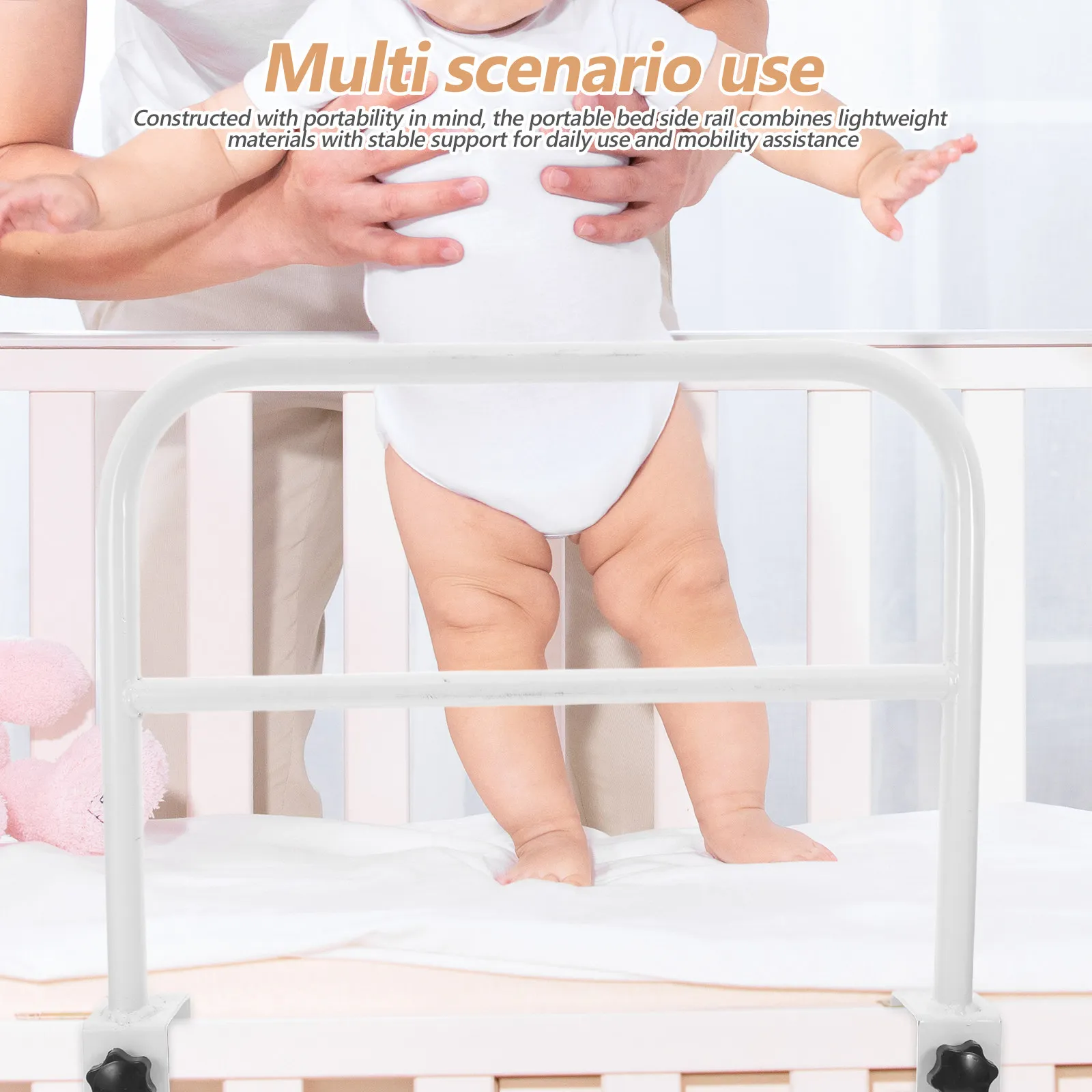 Kids Bed Safety Guard Iron Anti-Fall Rail Child Bedside Protection Removable Nursery Rail Single Beds Cribs White