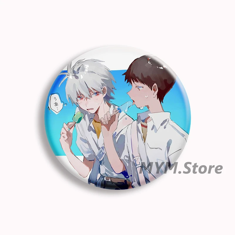 Anime Kaworu Nagisa x Ikari Shinji Fanart Soft Button Pin EVA Character Cartoon Brooch Badge Bag Decor Fans Friends Gifts