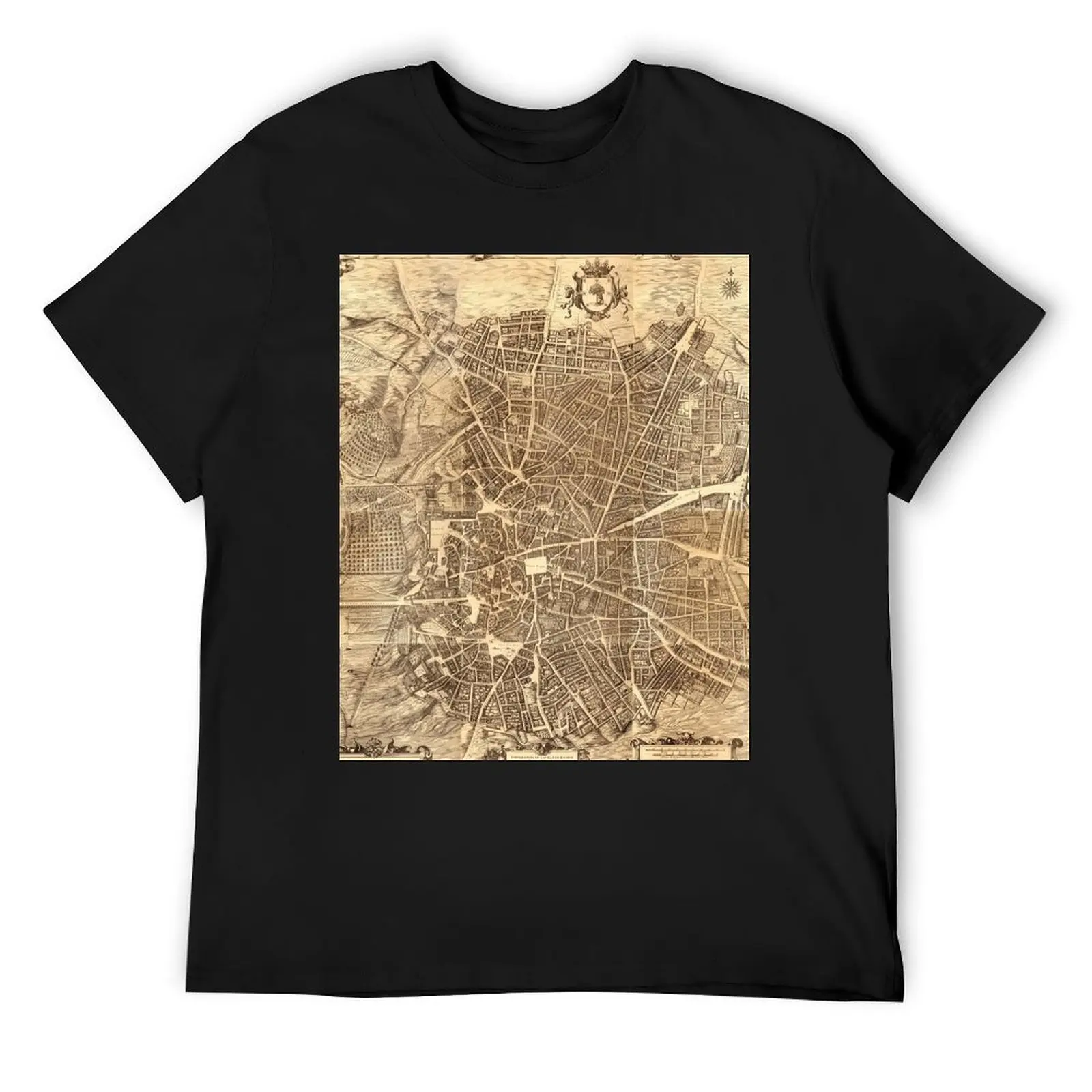 

Madrid City Map, 1656 by Don Pedro Teixeira T-Shirt customs design your own anime Short sleeve tee men