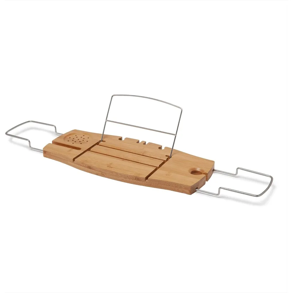 صينية حوض استحمام من الخيزران قابلة للتمديد مع أذرع من الكروم، تصميم مقاوم للماء والانزلاق للاستحمام على السبا