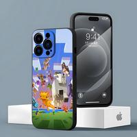 MINISO-Cute M-Minecraft Block World Phone Case For IPhone 15 16 13 Pro Max 14 Mini 12 11 Xr X Xs 6s 6 8 7 Plus Luxury Back Cover