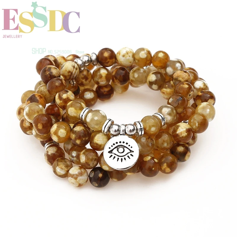 

8mm Natural Leopard Onyx Eye Pendant Trendy Men Women's 108 Mala Hand String Chakra Yoga Healing Bracelet Wholesale