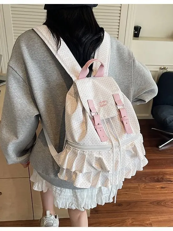 

Polka Dot Floral Lace Bapa Large Capaci Casual Outdoor Women's Bag Middle School Universi Students Traveling Bapa