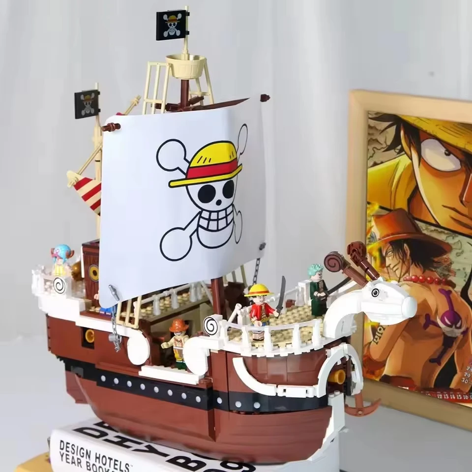 Na Stanie One Piece 1047 Elementów + 7 Figurek Merry Luffy Łódź Klocki Zestaw Zabawki dla Dzieci Urodziny Prezenty Świąteczne