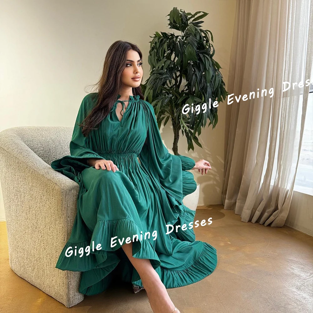 Giggle Crepe Loose Flare Sleeve Prom Gown Saudi Arab Elegance Ankle-Length Fashion Formal Evening Party Dresses for Women 2024