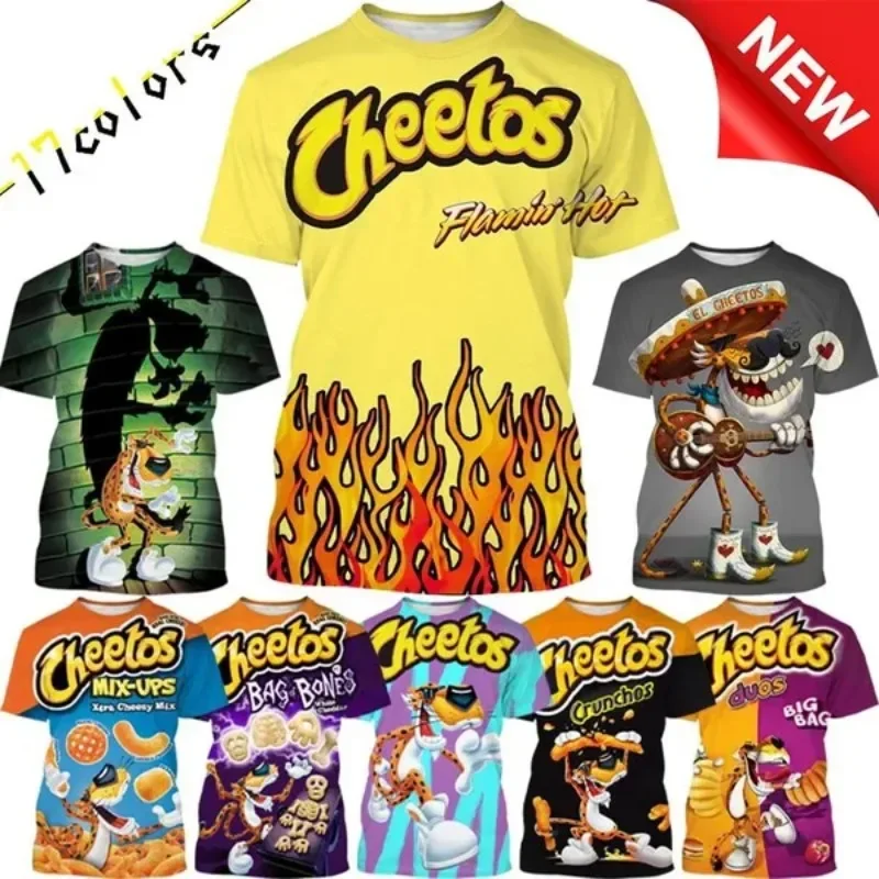 Cheetos-camisetas con estampado de comida crujiente, Tops de Hip Hop de cuello redondo a la moda, camisetas geniales, ropa informal Harajuku, camisetas de manga corta