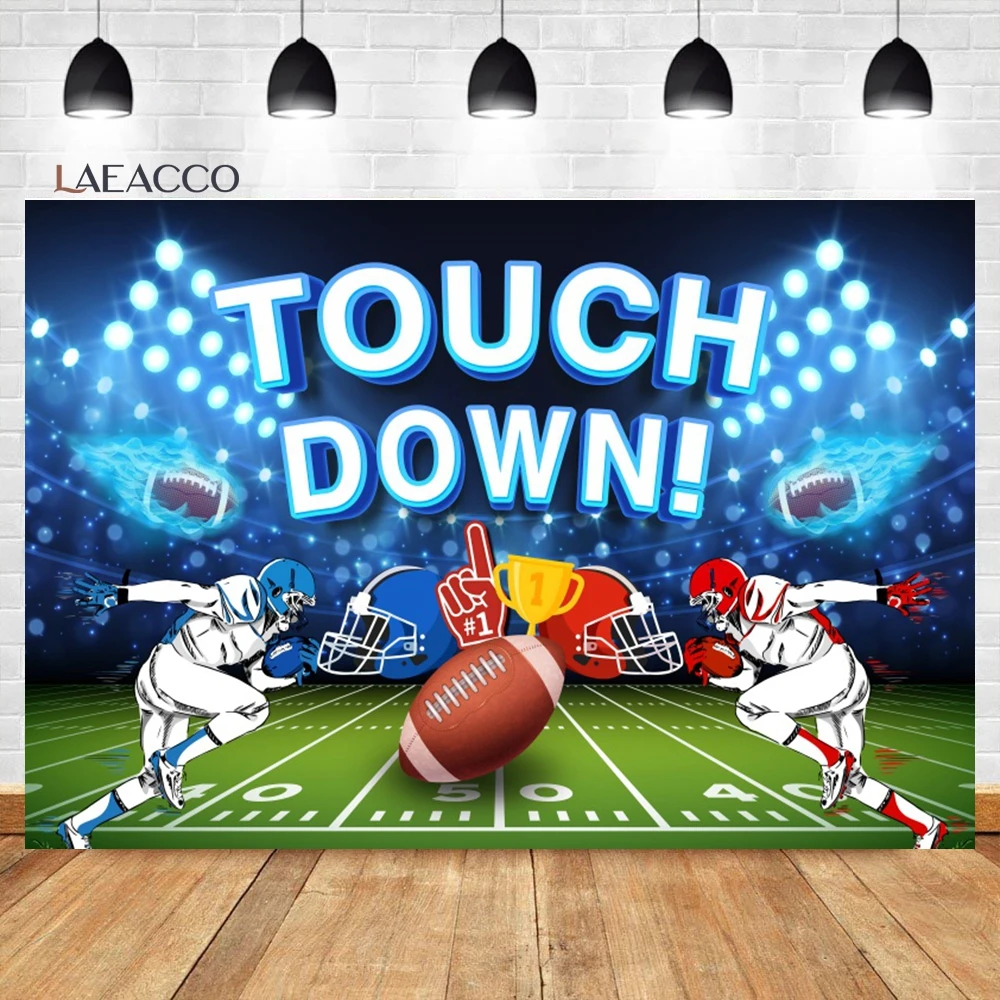 

Laeacco American Football Field Backdrop Touchdown Sports Party Rugby Auditorium Light Kid Child Birthday Photography Background