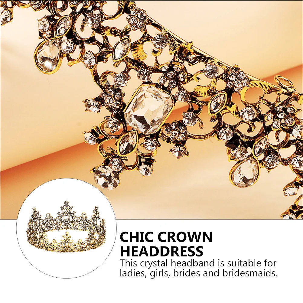 

1Pcs Vintage Baroque Crown Tiara Rhinestone Hairband Bridal Wedding Party Queen Headpiece Women Headdress Baroque Round Crown