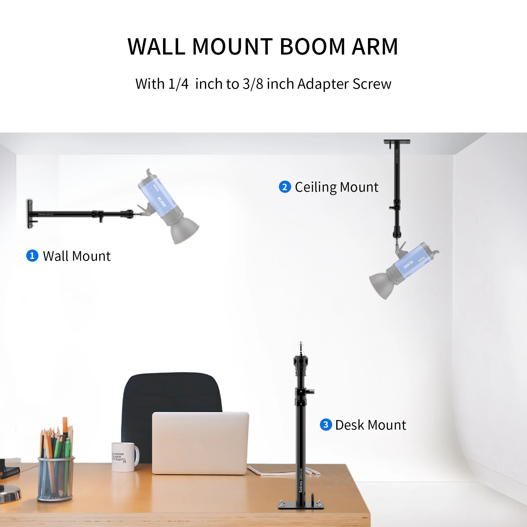 Camera Wall Ceiling Boom Arm Mount Light Stand Telescopic Bracket With 1/4\