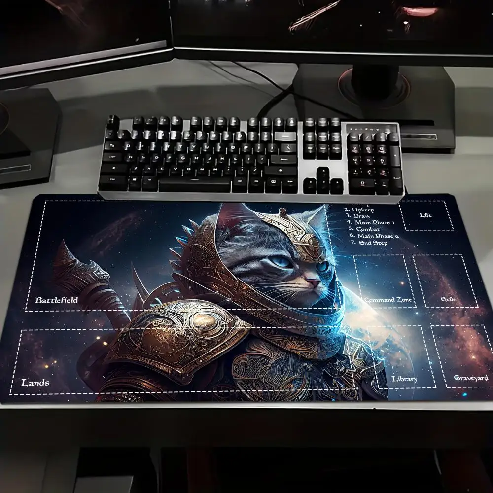 Magic playmat Trading Card Game pc accessories gaming mats rubber anti-slip edge locking Armored Space Cat Desk Mat