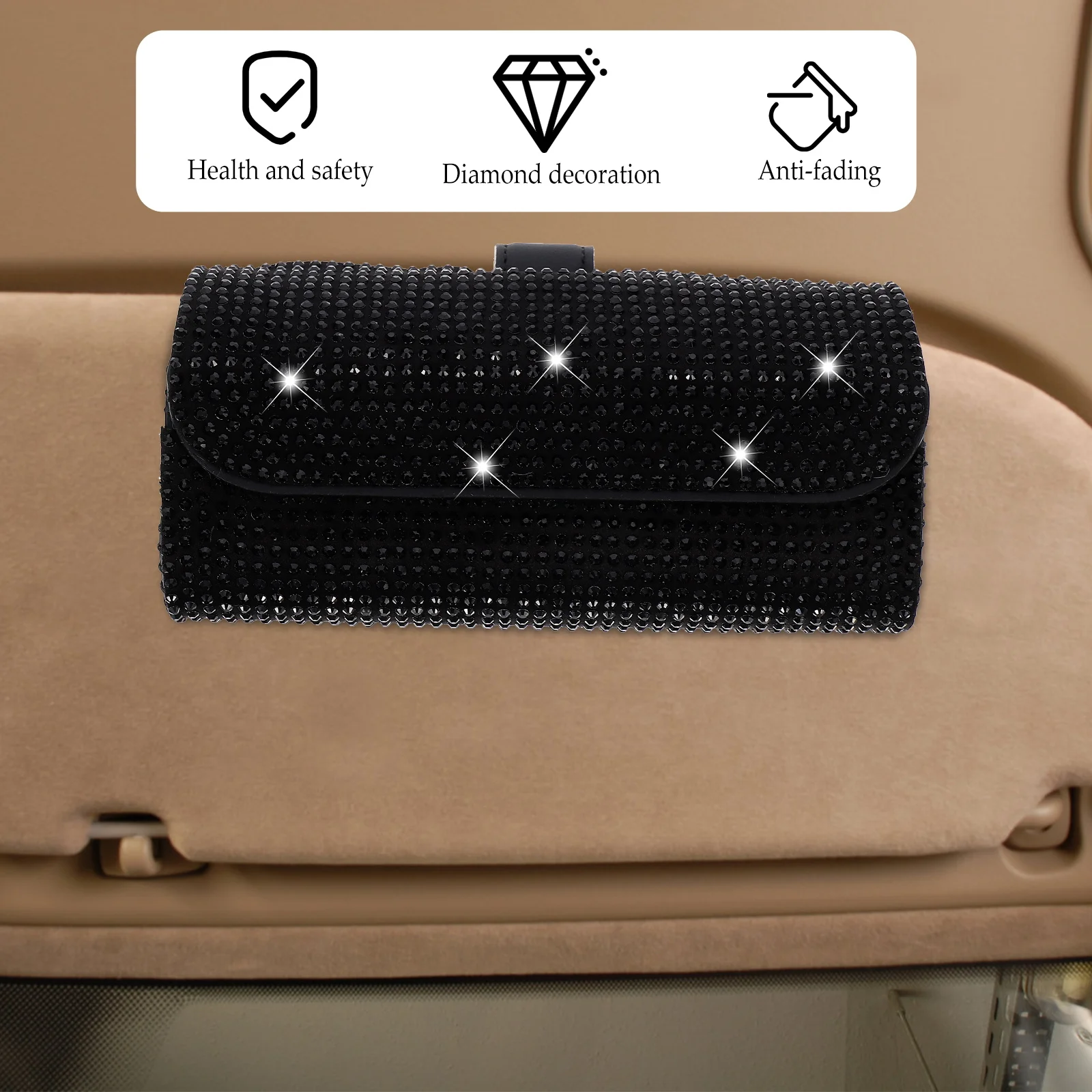 

Rhinestone Sun Visor Glasses Frame Automotive Pu Sunglasses Holder Clip Eyeglass