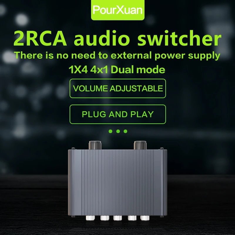 

2 rcal stereo headphones jack plug socket female connector audio switcher 4 in 1 amplifier speakers selector for TV 1 in 4 out