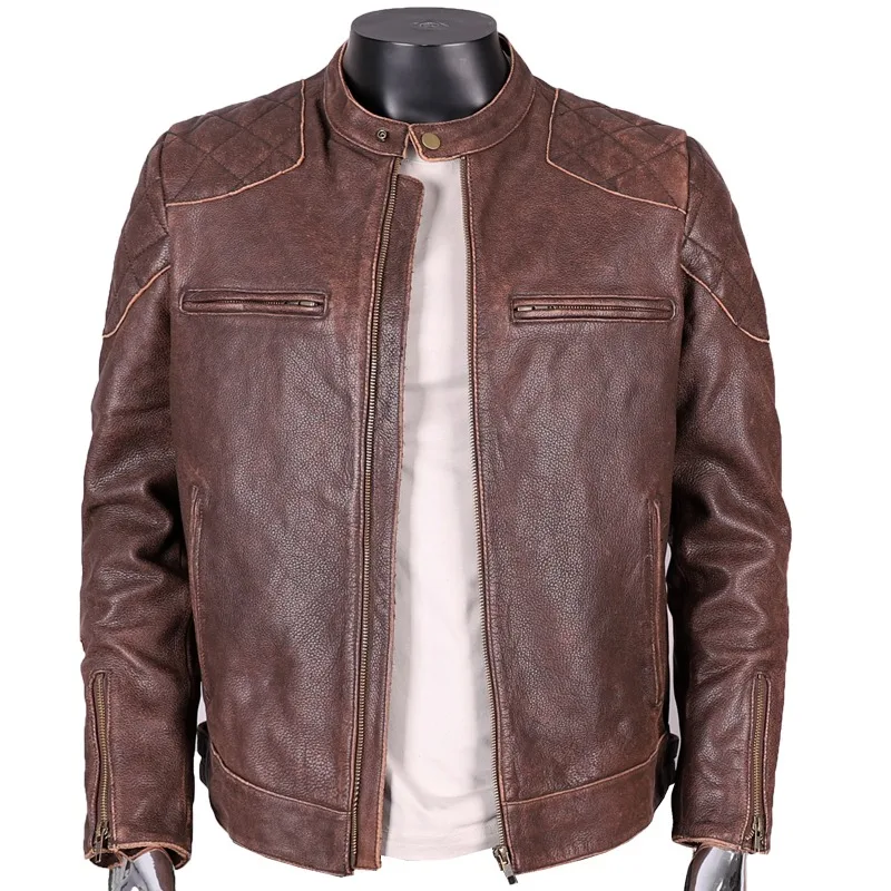 2024 New Men's Spring Autumn First Layer Of Cowhide Leather Jacket Male Made Of Old Short Slim-fit Harley Biker Jackets