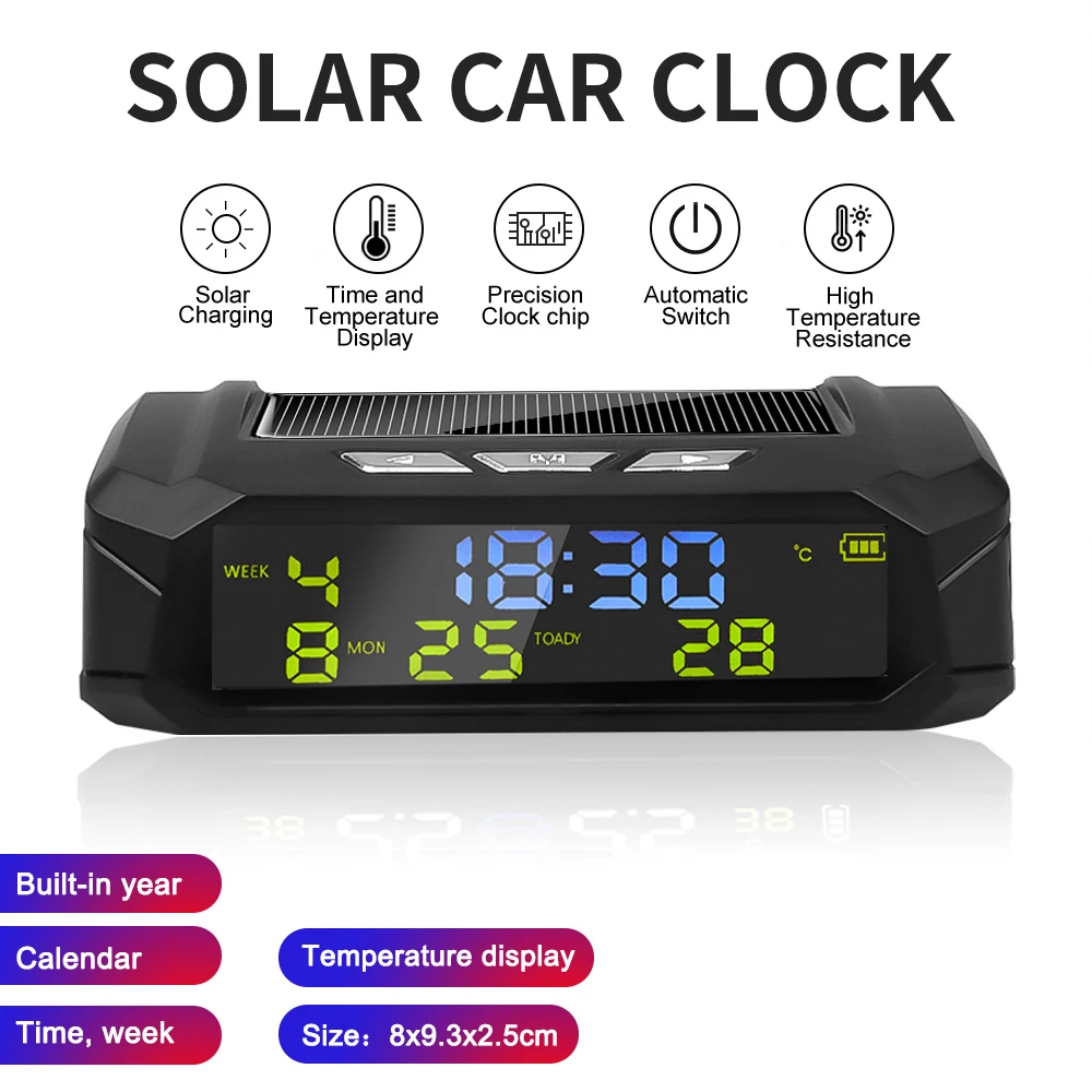 Kebidu TPMS Look Solar Car Digital Clock With LCD Time Date In-Car Temperature Display for Outdoor Personal Car Part Decoration