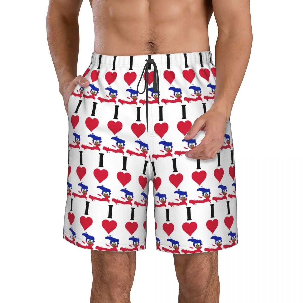 I Love Haiti Vertical I Heart Haitian National Flag Map Trunks Beach Board Shorts Casual Quick Dry Swim Summer Men Pants