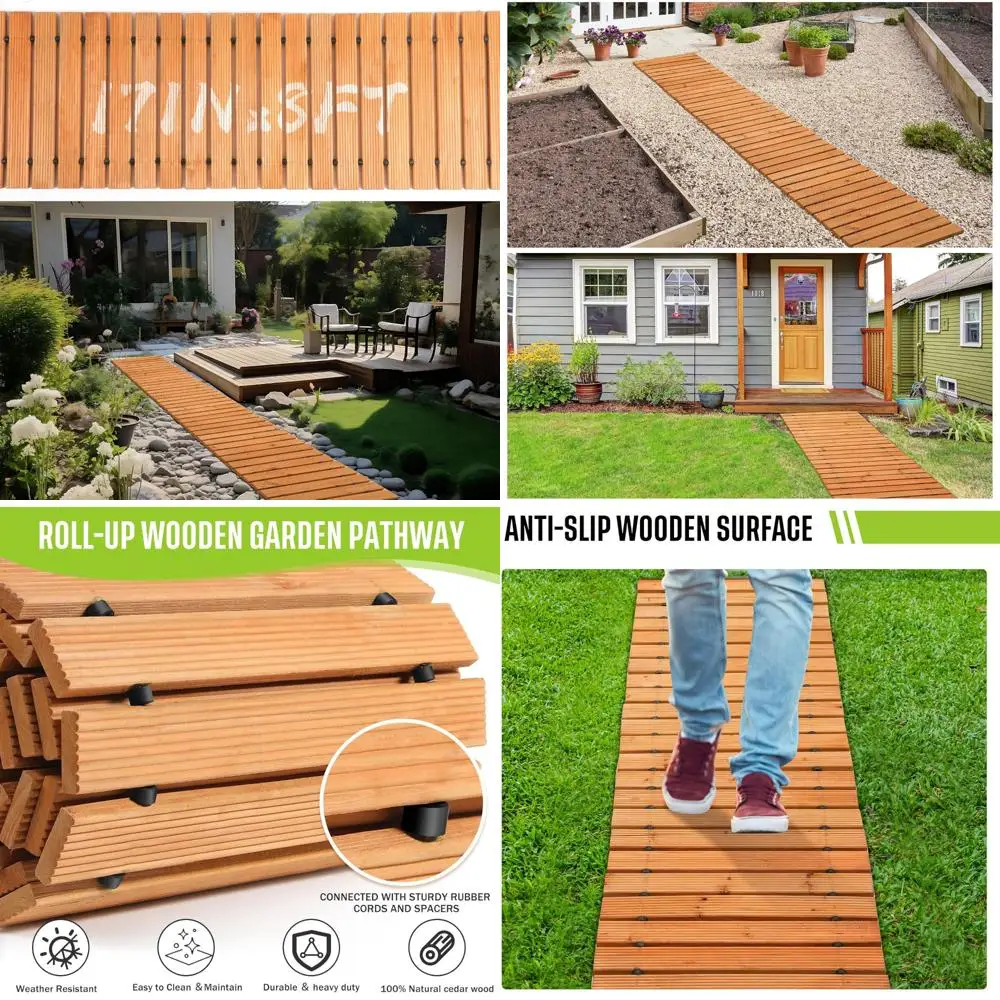 

tatuo 1 pack 8 ft wooden garden pathway roll out straight walkway outdoor path wood flooring boardwalk pavers for garden backyar