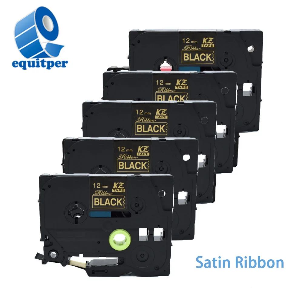 

EQUITPER Satin Ribbon 12mm*4m Gold / Black Font Label Tape For Brother Label Printe Ribbon Customized Label Printer