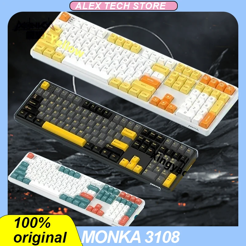 Monka 3108 Mechanical Keyboard Three Mode Rgb 108keys Hot Swap Gasket Pbt Ergonomics Dynamic Low Delay E-Sports Gaming Keyboard