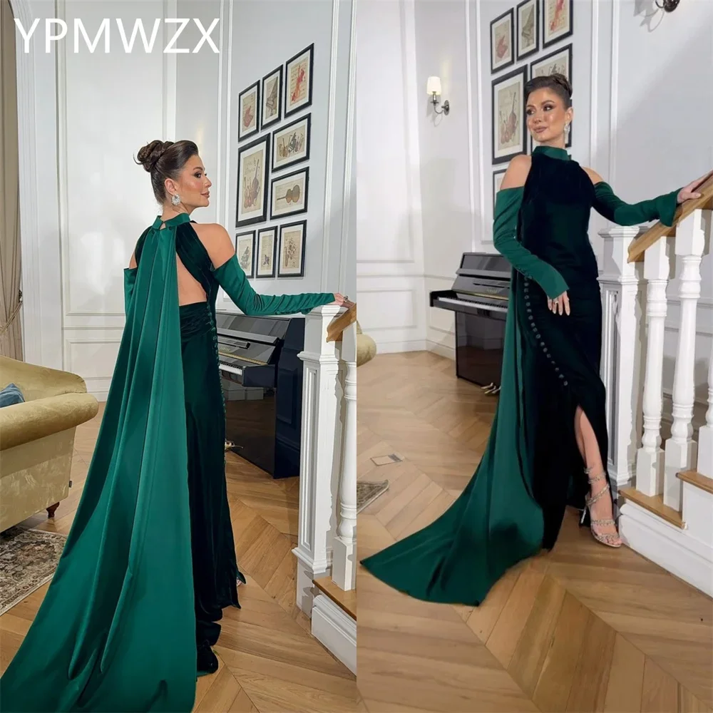 

Customized Prom Gown Evening Formal Dress Women YPMWZX Halter Column Floor Length Skirts Stole Bespoke Occasion Dresses Party Oc