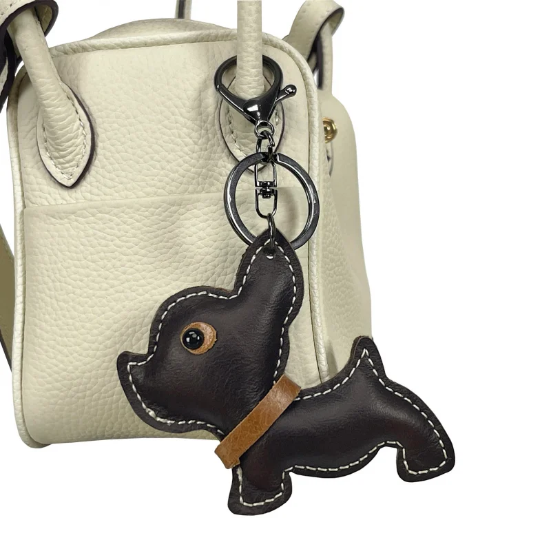 New cute cow leather puppy key ring mini men and women handbag pendant mini dog trendy luggage bag parts accessories