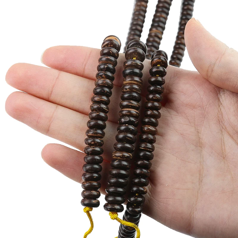 8/9/10mm 1 String 110PC Natural Coconut Shell Coir Loose Spacer Beads Wooden Buddhism Rosary Necklace Bracelet Jewelry Accessory