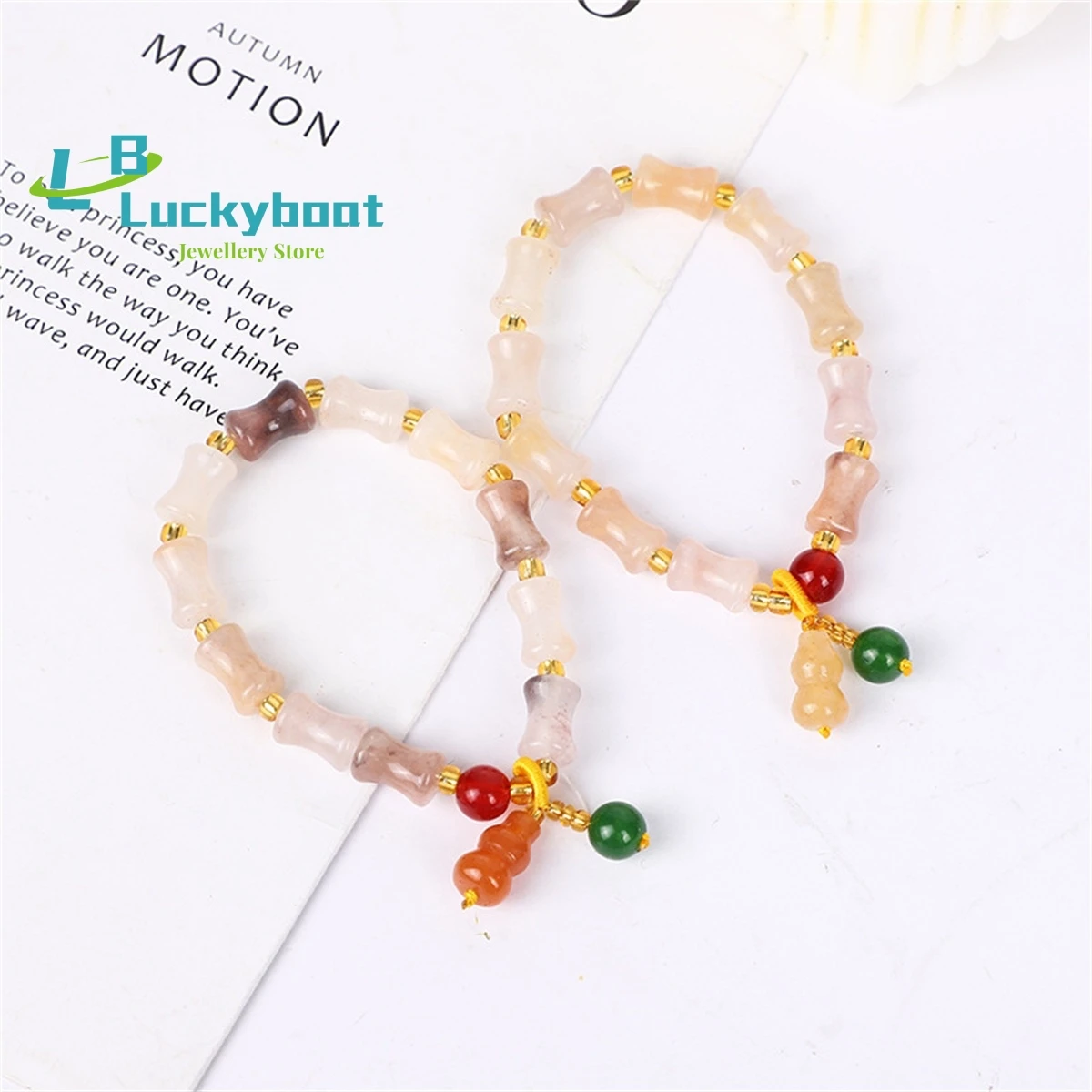 Natural Golden Silk Jade Bamboo Knot Hand String with High Rise White Imitation Honey Wax Gourd Temperament Fashion Versatile