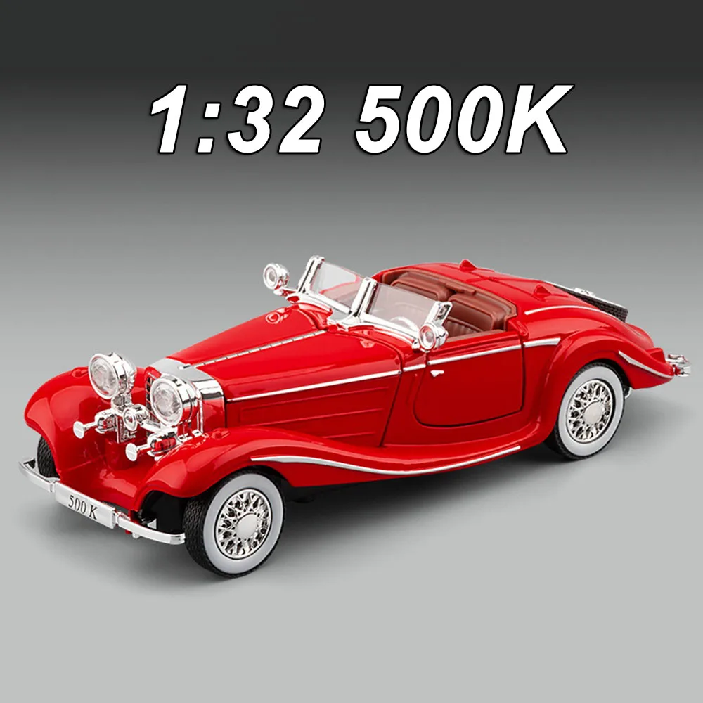 

1:32 500K 300SL Alloy Cars Models Diecast Toys 5 Doors Opened Vintage Car with Light Music Miniature Car for Kids Birthday Gifts