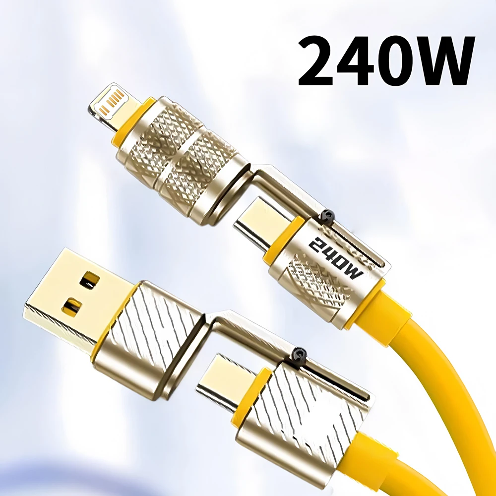

4-in-1 240W Super Fast Charging Data Cable Type-C To Type-C Zinc Alloy Cable For iPhone15 Samsung Huawei Xiaomi
