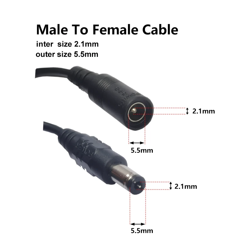 DC 12V Power Adapter Extension Cord 5.5x2.1mm Female to Male Plug for CCTV/IP Surveillance Camera Power Extension Cable