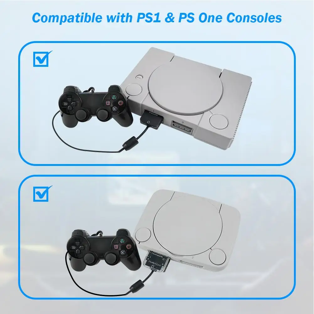 بطاقة ذاكرة PS1 شفافة بيضاء/سوداء PSxmemcard حفظ تاريخ اللعبة لوحدة التحكم Sony PlayStation 1 & PS One (بطاقة TF مجانية)