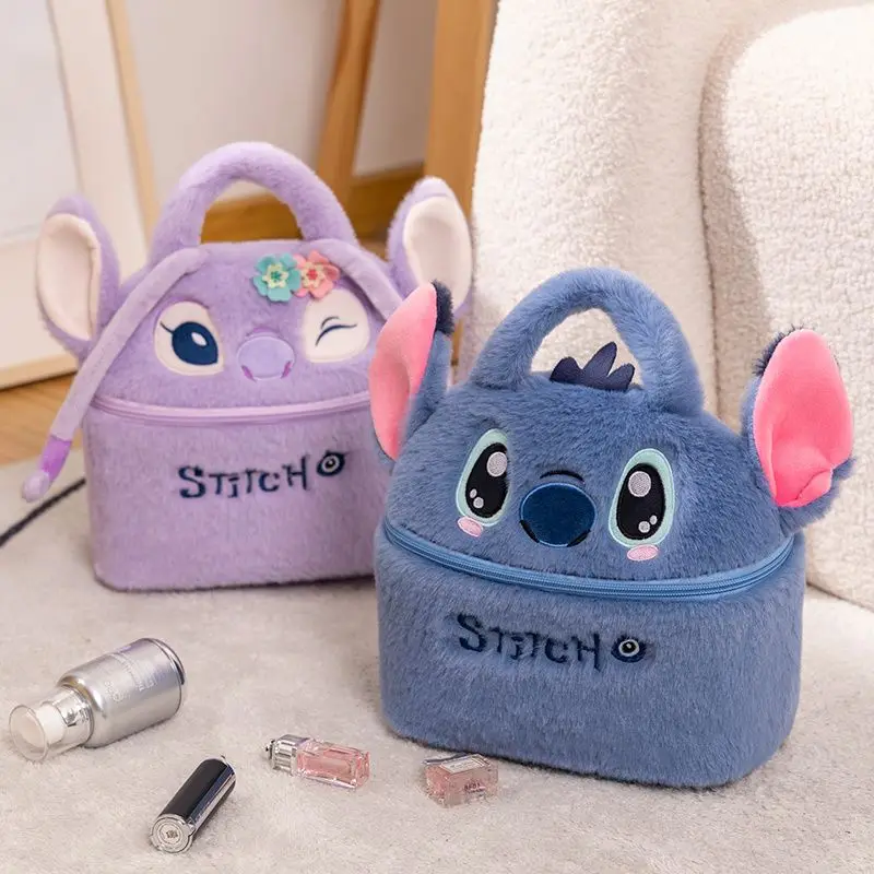 Tas Kosmetik Kapasitas Besar Warna Permen Motif Kartun Stitch Lucu untuk Wanita, Tas Perlengkapan Mandi Portabel Anime Musim Gugur dan Musim Dingin