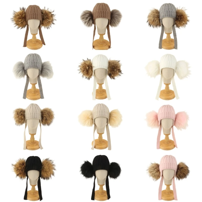 Children's Knitted Trapper Hat with Integrated Ear Flap and Tie Straps for School Commutes and Active Outdoor Play Y08E