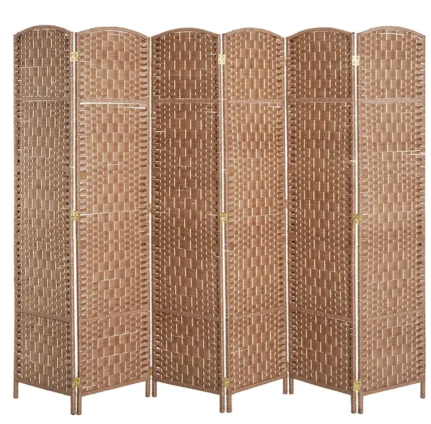HOMCOM 6-Panel Wicker Room Divider, 6-Foot Tall Natural Privacy Screen