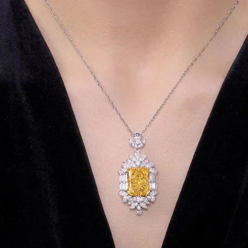 Sparkling Yellow Cubic Zirconia Necklace for Women\'s Wedding Anniversary Party Luxury Accessories Gifts Fashion Jewelry Pendant
