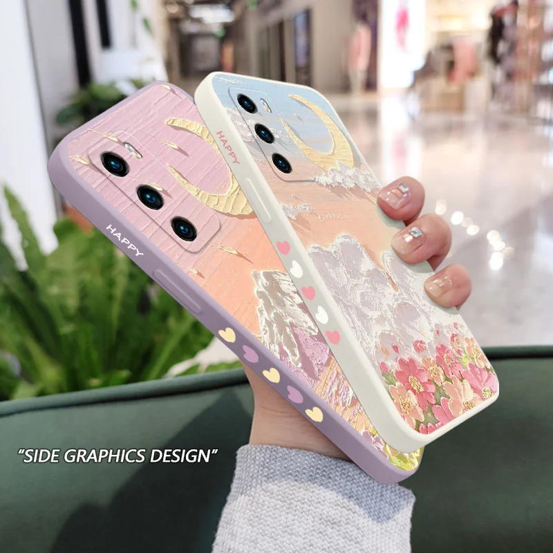 Oil Flowers Phone Case For Huawei P40 P50 P30 P20 Pro Lite Nova 5t Y7A Mate 40 30 20 Pro Lite Liquid Silicone Cover