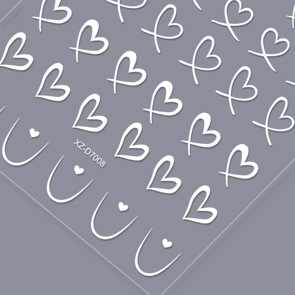 12개입 화이트 리본 하트 네일 아트 스티커 10X8cm 셀프 접착 리본타이 러브 하트 네일 데칼 프렌치 팁 매니큐어 슬라이더 스티커